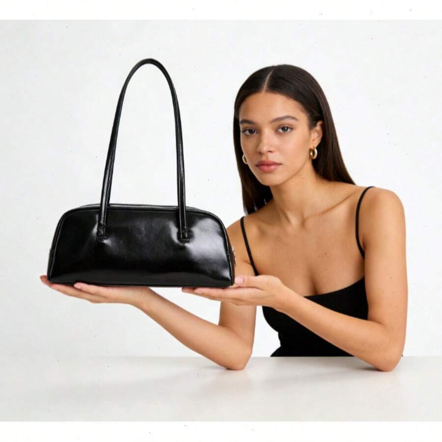 Underarm Shoulder Bag For Women Purse Vegan Leather Hobo Handbags Clutch Crossbody Bag,1pc Everyday Use Women's Bag,Large Capacity Bag For Travel And Shopping, Can Hold Phone, Wallet, Keys, Cosmetics, Tissues, Perfect For Rodeo Occasion - 黑色 - 查看 1