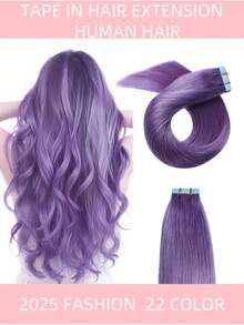 10-24 Inch Piano Color Human Hair Extensions, Silky Straight Remy Human Hair, Seamless Invisible Weft, 20pcs/Set - SPurple - View 6