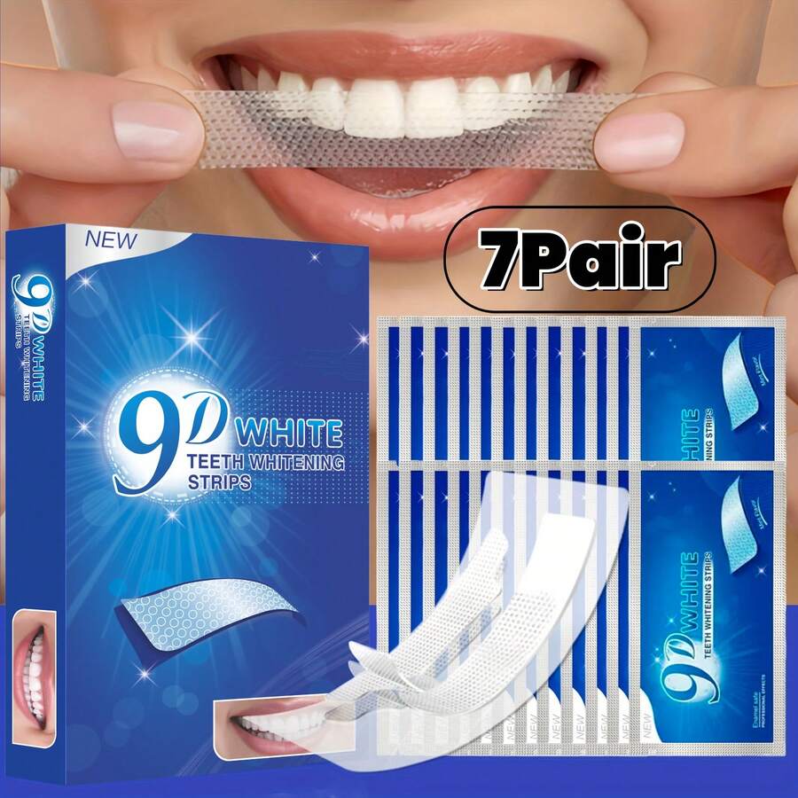 7 tiras blanqueadoras de dientes 9D, limpieza profunda, aliento fresco, sabor a menta, cuidado oral diario - 7 pares de 14 piezas - Ver 1