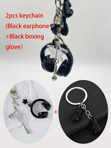 音乐耳机钥匙扣，配有吉他和麦克风吊坠，可作为包包/背包装饰，可爱Y2K风格，是节日、开学、圣诞节、万圣节送给音乐爱好者的理想礼物，也适合送给老师、朋友、姐妹。