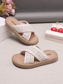 1双女童时尚软底凉鞋，夏季新款休闲厚底拖鞋，公主沙滩鞋 - 米色 - 查看 2