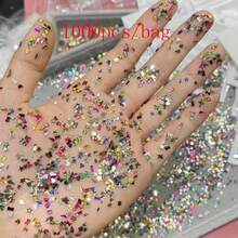 500颗迷你造型彩色美甲装饰品，1.2-3毫米树脂平底闪亮迷你花朵、蝴蝶结、爱心、星星等造型，适用于美甲装饰珠、DIY、手工装饰配件、美甲装饰、美甲贴纸、美甲饰品、美甲零件、美甲技师用品、美甲宝石。