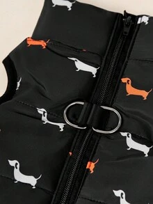 宠物加厚羽绒服，适合秋冬季节，小型犬加厚绗缝腹部和腿部保护外套，趣味腊肠犬印花防风外套 - 彩色 - 查看 3