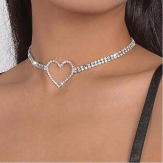 Alla hjärtans dag-halsband i begränsad upplaga, designat för kvinnor, glänsande silverhjärthänge, justerbar tenniskedja, smyckesaccessoar