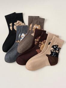 1/5 Pairs Of Women's Cartoon Cat-Patterned Stockings, New Year Stockings, Valentine's Day Stockings, Easter Stockings, Couple Stockings, Comfortable And Warm Elegant And Cute Girlish Happy Stockings, Suitable For Modern Home, Sleep, Fashion, Sports, Casual Daily Wear, Comfortable Outdoor Women's Stockings - Multicolor - View 3