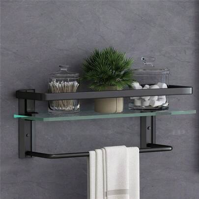 ¡RecomendadoRepisas para Baño Vidrio Repisas Flotantes De Pared Barra de La Toalla Estante Organizador Baño A Prueba de óxido Cristal Negro 2 Unidades¡Top de Temporada