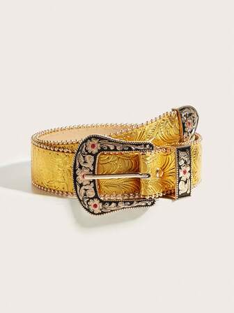 这款女士美式西部风格腰带采用银黑配色，饰以做旧金色金属设计，适合搭配长款连衣裙、牛仔衬衫和牛仔裤。完美适用于日常穿着、时尚造型、户外活动、度假、休闲运动、旅行、街头风、波西米亚风、复古风、秋季穿搭以及万圣节/秋冬季配饰。