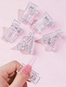 5入透明水晶美甲夾樹脂固定工具，適用於穿戴式甲片DIY美甲沙龍用品 - 無色 - 查看 6