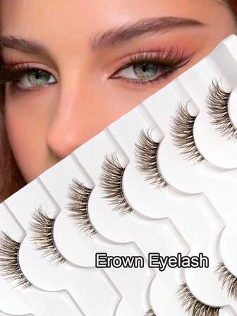 7 pares de pestañas postizas marrones de media longitud, rizado D de 4-14 mm, con banda ligera y transparente, pestañas postizas de estilo ojo de gato, esponjosas y de aspecto natural, adecuadas para uso diario, citas y cosplay.