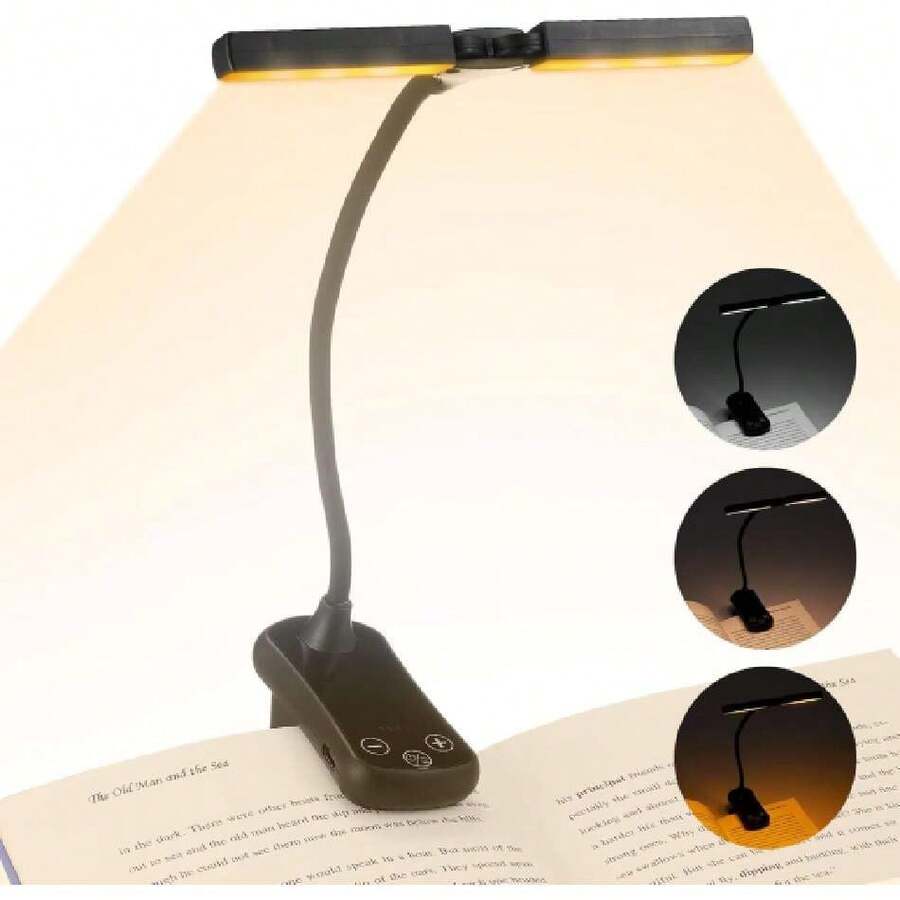 Luz de Partitura Musical Creativa de Dos Cabezales, Luz de Lectura de Luz de Libro de Clip de Protección Ocular, Temperatura de Color de Tres Velocidades y Ajuste de Brillo de Diez Velocidades,36769543 - Multicolor - Ver 1