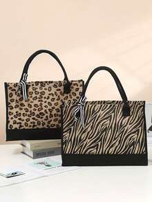 Women's Zebra Print Fashion Large Capacity Tote Bag Suitable For Daily Shopping, Outing And Travel - Black and White - View 3