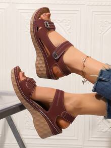 Sandalias de plataforma con suela gruesa para mujer, nuevas sandalias de moda de verano, zapatos con elevador, cierre de gancho y bucle para sandalias de mujer - Burdeos - Ver 2