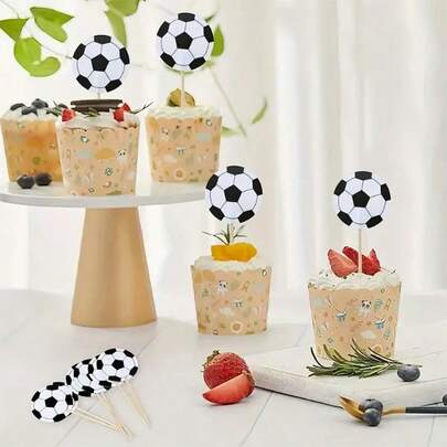24pcs Football Themed Cupcake Toppers, Cake Decorations For Sports Events, Parties, Desserts