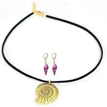 Juego de collar de caracola con aretes de concha púrpura para mujer, aretes de concha de oro con colgante de concha mística, aretes de bruja mística, accesorios de disfraz de Halloween, joyería de - BLANCO - Ver 1