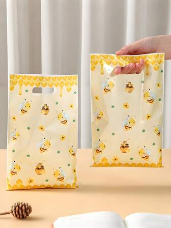 25/50个装蜜蜂主题派对礼品袋，春季蜜蜂礼品袋，可重复使用手提礼品袋，防水塑料礼品袋，时尚购物袋，适用于蜜蜂主题生日派对装饰、情人节、婚礼季