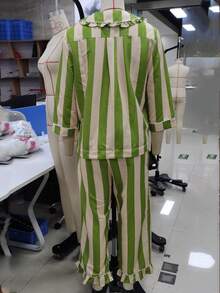 Women Striped 2 Piece Pajama Set Long Sleeve Button Down Shirt Christmas Pants Pj Sets Holiday Sleepwear - màu xanh lá - Xem 8