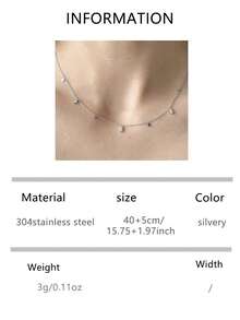 VJS 1 件不锈钢镀金水滴流苏项链，女士锆石超闪亮锁骨链 - 銀色 - 查看 5