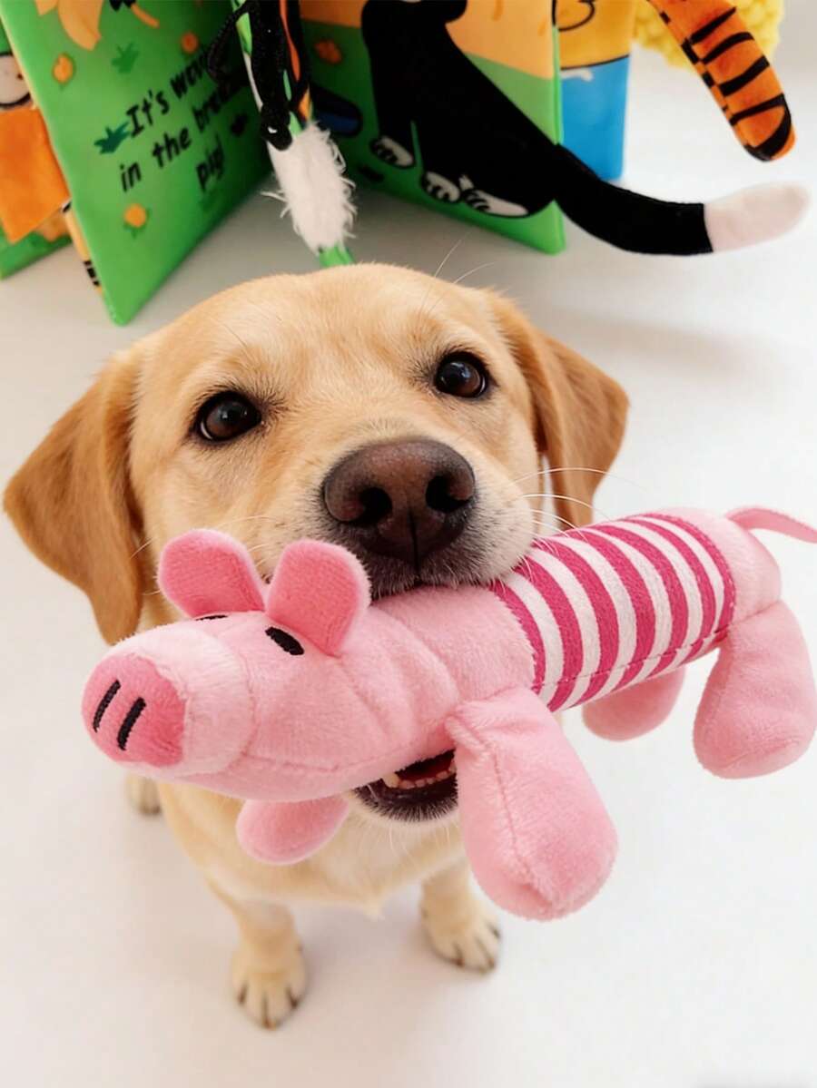 1个宠物毛绒发声咀嚼玩具，耐用耐啃咬，粉色小猪/黄色小鸭跳舞动物造型，会发出吱吱声的狗狗咀嚼玩具，耐用互动宠物用品，适合爱啃咬的狗狗 - 彩色 - 查看 1