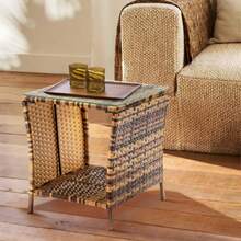 Glass Surface Yellow Gradient Iron Frame Rattan Side Table/Looking For A Fashionable Side Table For Daily Use? Here I'd Like To Recommend This Glass Surface Yellow Gradient Iron Frame Rattan Side Table To You. It Is Made Of High Quality Material, Durable And For You Daily Use. - 駝色 - 查看 10
