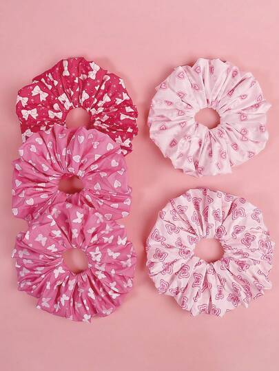 5 st/set Alla hjärtans dag satin stora hårsnoddar, hjärta, ros, rosett tryckta hårsnoddar present till kvinnor