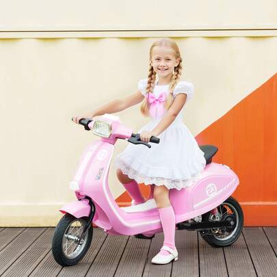  AIYAPLAY Kids Electric Motorbike, 24V Battery Powered Ride On Motorcycle With Manual Throttle, Brakes And LED Lights For Ages 8-12 Years Old Boys And Girls, Pink
