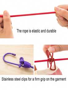 带夹子的晾衣绳，便携式伸缩防风晾衣绳，配有12个夹子，适合户外露营旅行