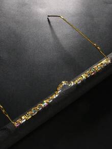 STONEFANS 1个不对称水晶装饰眼镜框，简约无镜片，适合街头风、夜店、音乐节等场合的脸部装饰配饰 - 彩色 - 查看 3