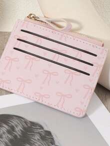 女孩拉链钱包 - 优雅粉色心形蝴蝶结设计卡包，配有多个卡槽和一个拉链口袋，适合日常和正式场合 - 情人节、新年或送给女孩的绝佳礼物 - 彩色 - 查看 8