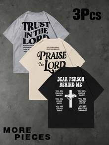 3件装 Zrgoth 男士休闲百搭简约街头字母和英文标语印花短袖T恤 - 彩色 - 查看 2