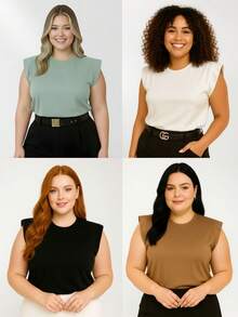 Kit 3 Blusas Feminina Plus Size Muscle Tee Moderna Casual 100% Algodão Premium - J00 - Multicolorido - Visão 9