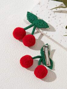 2pcs Casual Elegant Cherry Fruit Hair Clips, Suitable For Festivals, Daily Outfits, Polyester Hair Accessories, All Seasons, Claw Clips, Hair Slide, Hair Barrettes For Valentine's Day Valentine's Day Accessories Gift