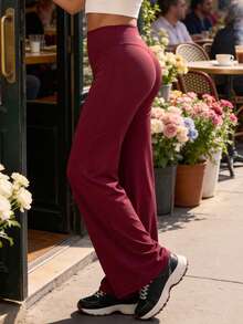 TimeOff 1pc Women's Minimalist Elastic V-Shaped Lifting Draping Straight Leg Letter Print Outdoor Sports Pants - Red - View 6