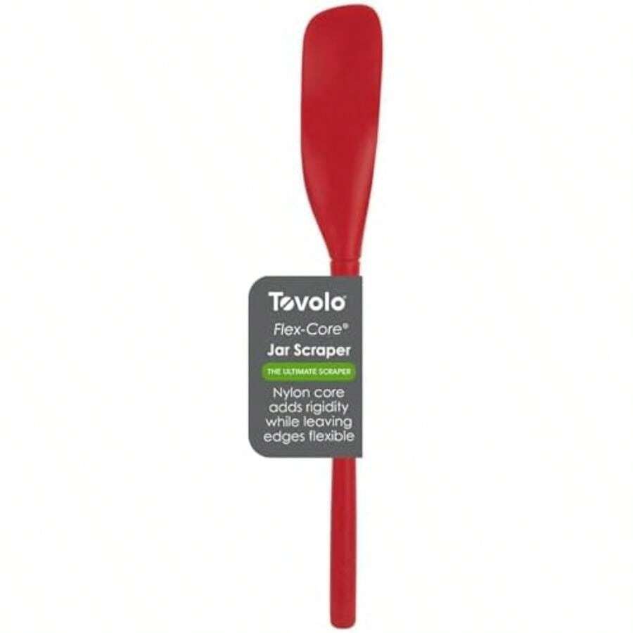Tovolo Flex-Core - Espátula rascador de tarro de mango largo, cabezal de giro en ángulo, herramienta de cocina con parte trasera plana y parte delantera curvada para recoger y raspar, espátula raspadora de tarros, pesto(Jar Scraper Spatul Cayena) - Multicolor - Ver 1