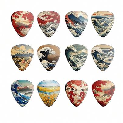 12pcs Guitar Picks Set - 0.46/0.71/0.96mm Thickness Options, 12 Unique Cartoon & Anime Themed Designs, Ukulele, Bass, Electric Guitar Picks, Gift For Music Lovers, Vibrant Designs