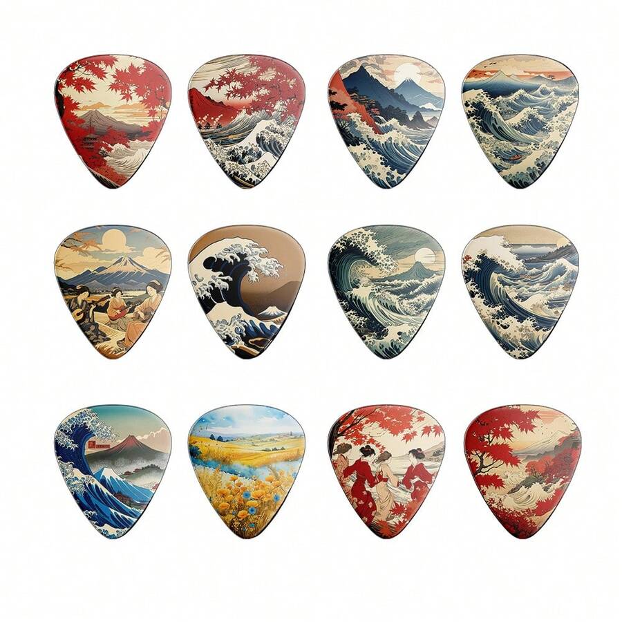 12pcs Guitar Picks Set - 0.46/0.71/0.96mm Thickness Options, 12 Unique Cartoon & Anime Themed Designs, Ukulele, Bass, Electric Guitar Picks, Gift For Music Lovers, Vibrant Designs - Black - View 1