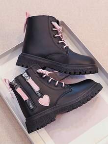 Girls' Cute Boots, Children's Mid-Calf Short Boots, Girls' Anti-Slip Boots - Black - View 5