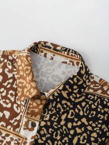 Elegant Retro Leopard Print Collared Short Sleeve Blouse, Versatile Vintage Leopard Print Shirt For Women Summer - Multicolor - View 4