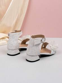 1 Pair Children's White Mesh Flower Rhinestone Sequin Non-Slip Peep Toe Chunky Heel Elegant Piano Performance Dance Recital Shoes - White - View 4
