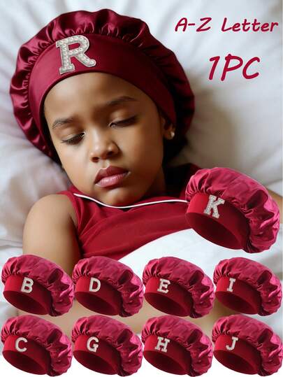 1pc A-Z Letter Kids Soft Cap Set, Elastic Comfortable Headwear, Beanie And Headband Suitable For 8-16 Years Old Girls
