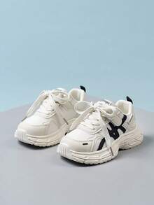 1 Pair Kids' New Anti-Slip Soft Bottom Breathable Comfortable Versatile Casual Sneakers, Suitable For School And Sports All Season - Beige - View 4