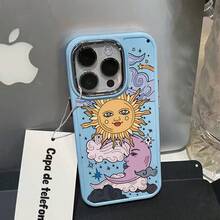 Resistente a quedas sol lua UV impressão silicone macio plating metálico Capinha Capa Para Apple i p h o n e 11 12 13 14 15 16 17 pro max 14 15 16 PLUS 17 AIR x xr xs max anti-impacto design minimalista protetora minimalista antiarranhões que se encaixa perfeitamente cases P15294 - Azul - Visão 10