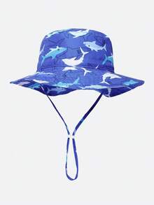Adjustable Kids Bucket Hat - Solid Color/Shark/Dinosaur/Palm Tree Pattern, Toddler Beach Sun Protection Hat, New Style Boys Colors - 1PC - View 18