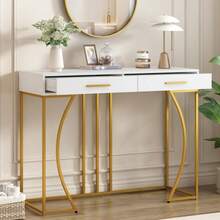 Console Table, Hallway Table With 2 Drawers, Lightweight Luxury Style Side Table, Sofa Table, 120x38x76 Cm, White/Gold - White - View 3