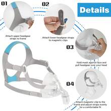 AirFit F20 Headgear, Replacement Mask Headgear Strap With Magnetic Clips, Compatible With F20 Full-Face Mask, CPAP Accessories Supplies - 彩色 - 查看 3