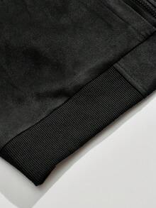 Áo khoác bomber nam màu đen da lộn, khóa kéo toàn thân, cổ đứng, kiểu dáng thường ngày, thích hợp cho mùa xuân và mùa thu, áo khoác đi làm ngoài trời, áo khoác giả da phong cách retro, món quà chất lượng cao dành cho nam giới. - màu đen - Xem 5