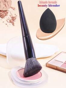 1支斜角腮红刷，柔软刷毛，适合面部化妆、修容，节日礼物 - 彩色 - 查看 10