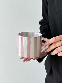 1pc New Handpainted Striped Coffee Cup & Saucer Set, Nordic Creative Personalized Vertical Striped Ceramic Mug, Classic Striped & Minimalist Personalized Breakfast Cup, Tea Cup, Coffee Cup - Gift Box Packaging Is The Perfect Birthday And Holiday Gift, Suitable For Home Use, A Great Gift For Him, Fun Cups.
