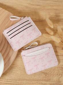 Women's Ultra-Thin Zipper Wallet Pink Heart-Shaped Bow Card Holder Light Daily Common Card Holder Zipper Closure, Women's Card Bag Bow Bow Sweet Cartoon Mini Change Bag Multi Card Slot Certificate Storage Organ Bag, Pink Bow Love Pattern Button Fashion Card Bag Slim, Chain Wallet Foundation Make-Up Strawberry Card Holder Light Daily Common Card Holder Zipper Multi Card Slot - Multicolor - View 5