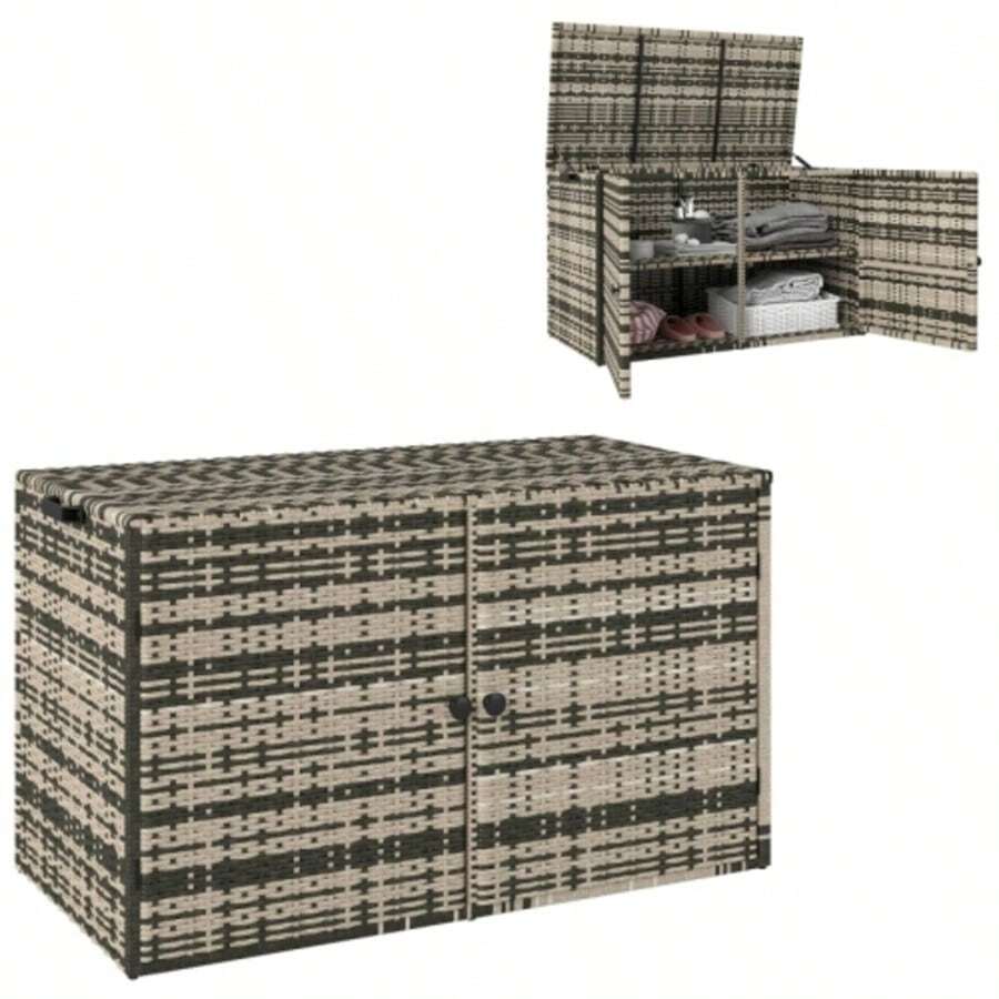 Rattan Storage Chest, 350 L, 2 Levels, Weatherproof, With Lid, Lifting Bars, Carrying Handles, UV Resistant, Garden Chest, Ideal For The Garden, Patio Or Balcony, 118 X 57 X 69 Cm, Heather Grey - 彩色 - 查看 1