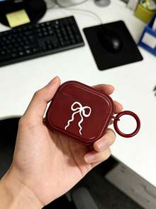 1pc Red Background White Bow Earphone Case, TPU Earphone Protective Cover Compatible With Airpods 4/3, 2/Pro, Girly Style